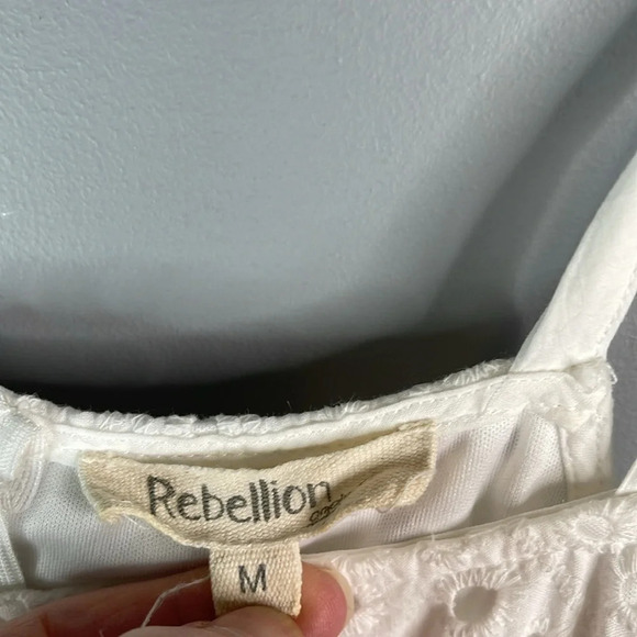 REBELLION Coquette White Eyelet Peplum Tied Strap Top Zipper Lined Cotton Size M - Picture 7 of 12